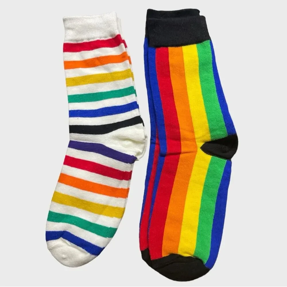 Women  Pride Rainbow Stripe  Black Socks Set Size 5-9